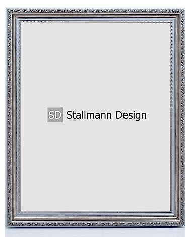 Stallmann Design Barockrahmen “OIA” | 80x100 cm | Silber | Echtholz-Bilderrahmen antik | mit Kunstglas | Fotorahmen aus Holz im Vintagestyle