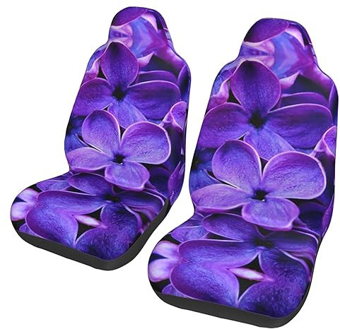 OUSIKA Coprisedili per auto con stampa floreale viola, 2 pezzi, coprisedili anteriori, morbido cuscino per sedile anteriore, resistente, accessori universali per auto