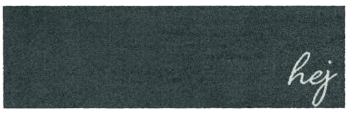 MOCAVI Mat Fußmatte Schuhparkplatz waschbar außen & innen anthrazit 30x100 cm Hej Schuh-Teppich lang, schmal, Schuhe ausziehen, Deko Eingangsbereich innen, außen, Matte, Haustür, Stiefelmatte