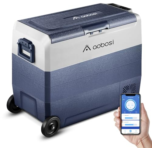 AAOBOSI 60L Car Fridge Freezer Dual Zone, Car Refrigerator 3 Way, Camping Freezer -20°C-20°C, with Wireless Connection, Compressor Fridge 12/24V DC and 100-240V AC for Campervan,Travel,RV,Camping,Boat