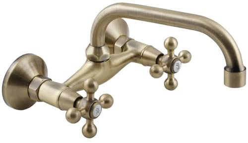 KOLMAN Wand Waschtischarmatur für Waschbecken STILO Mischbatterie Badarmatur Waschtischbatterie (Antik Messing)