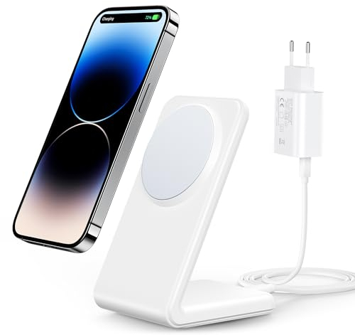 Meifigno Magnetisches Kabelloses Ladegerät für iPhone 16/15/14/13/12 Serie, Schnellladen mit 20W PD USB-C Adapter & Ladekabel Mag Safe Ladestation für iPhone 16 15 14 13 12 Pro Max Plus Mini, Weiß