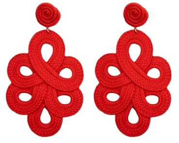 MAJALE - Lange, korallenfarbener Ohrringe für Damen - Ever-faith Hängend, ideales für Weihnacht oder Karneval - ausgefallene grosse Posamenterie, Seide Stil Schmuckohrringe (Rot)