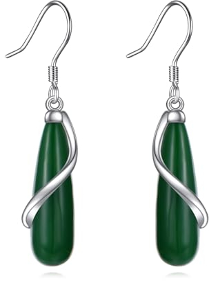POPLYKE Teardrop Jade Dangle Ohrringe für Damen 925 Sterling Silber Jade Ohrringe Infinity Spiral Schmuck Geschenke für sie