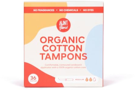 Aunt Flow Tampons aus Bio-Baumwolle, Karton-Applikator, normale Saugfähigkeit, BPA-frei, hypoallergen, geruchlos, 36 Stück
