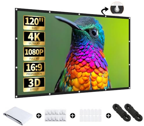 AURZEN Schermo per proiettore, schermo portatile da 120 pollici per interni ed esterni, schermo di proiezione 16:9 4K HD senza grinze, pieghevole, per home theater, cortile, supporta proiezione su