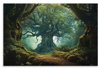 FOCCAR Toile murale arbre vie nature paysage fantastique plantes poster art mural pour salon chambre à coucher