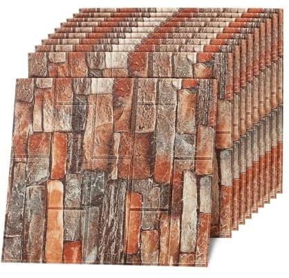 Trintion 10 Stück 3D Wandpaneele Selbstklebend Ziegel Tapete Ziegel Wand Papier Vintage Tapete Wandaufkleber Stereo wasserdichte Fototapete Ziegelstein 38.5 x 34.5cm Rot