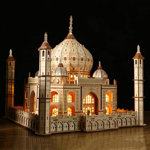 3D-Holz-Puzzle-Modellbausätze für Erwachsene, Taj Mahal Holzmodell mit LED-Licht zur Selbstmontage, mechanisches Konstruktions-Bastelset, Handwerk, Gehirn-Teaser, Spiel, Hobbys, Spielzeug,