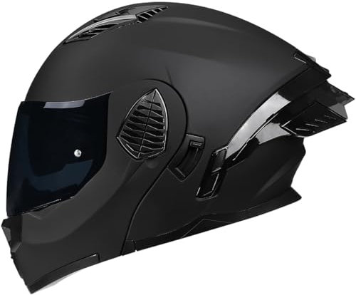 Woljay Casco Da Motociclista Casco Integrale Flip Up Doppia Visiera Integrato Moto Per Adulti Uomini Donne Street Racing Ciclomotore Approvato DOT/ECE (Matte Black-Smoke Visor,X-Large)