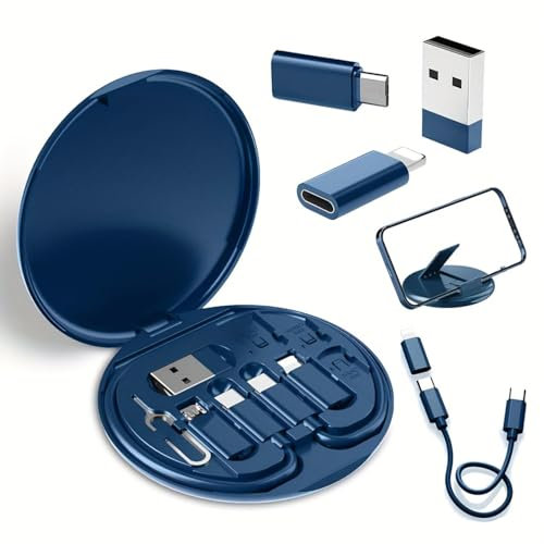 Endxedio Humorous 9 in 1 Cable Case,9 in 1 Cable Case Kit,USB C Multi Charging Cable 60w Fast Charge,Charging Adapter Cable Kit for Travel Work Outdoor Business Trip (Blue)