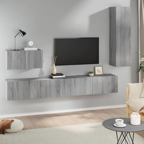 LAPOOH Ensemble de Meubles TV 4 pcs Sonoma Gris Bois d'ingénierie,Meuble TV,Table Basse Salon Meuble TV,Table Basse LED Couleurs