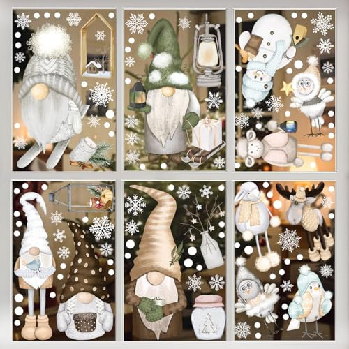 Aquarell Fensterbilder Weihnachten, SILARLAIT Weihnachtsdeko Fenster, Selbstklebend & Repositionierbar & Wiederverwendbar, Große Schneeflocken Fensterdeko, Winterdeko für Glas, Vitrinen