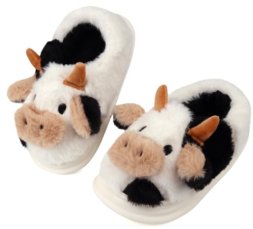 Zapatillas Casa Niña Vacas lindo de peluche Invierno Espesar Slippers Casa Interior Antideslizantes Caliente Pantuflas Mujer Suave Algodón Zapatos