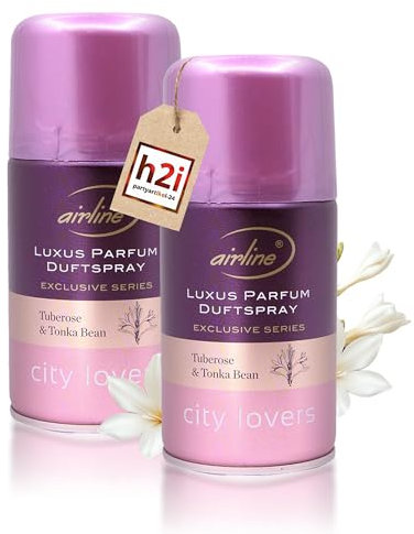 h2i Luxus Parfum Duftspray | Tuberose & Tonka Bean | 2 Stück | 250 ml | Geruchsneutralisierer Lufterfrischer Raumduftspray Duftsprüher Raumduft-Nachfüller für automatische Duftspender