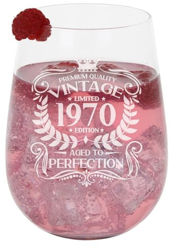 Großes Gin-Glas mit Gravur Aged to Perfection im Vintage-Stil von 1970, Geschenk zum 55. Geburtstag, geätzt, 590 ml, ohne Stiel