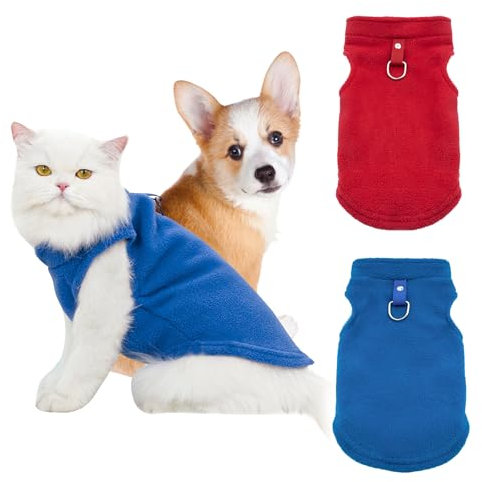 Valicaer Hundepullover Kleine Hunde,2Pcs Fleece Pullover Hunde Weste Warm Hundejacke Fuzzy Welpen Kleidung Hundepulli Haustierpullover Hundebekleidung für Kleine Hunde Fleecemantel mit D-Ring (M)