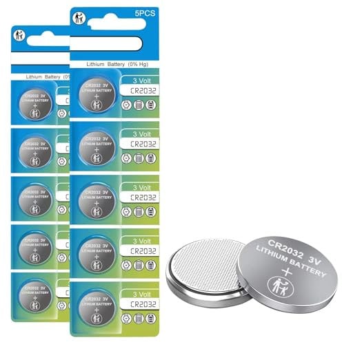 CR2032 3V Lithium Battery (Pack of 10) - Coin and Button Cell for Apple AirTag/Car Remote/Keychain/Glucose Monitor/Candles/Clocks/Scales/Doorbell/Intelligent Sensors