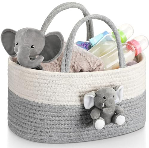FoldTier Elefanten-Windel-Caddy Organizer für Kinderzimmer mit Griff, Babyparty-Korb, Geschenk, Baby-Badewanne für Windeln, Feuchttücher, Elefantenkorb für Kinderzimmer (XL)