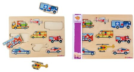 Eichhorn – Puzzle Einsatzfahrzeuge mit 10 Teilen, 9 Motive aus der Welt der Einsatzfahrzeuge, griffige Pins für sicheres greifen, 30x22 cm groß, aus 100% FSC zertifiziertes Lindensperrholz, ab 1 Jahr