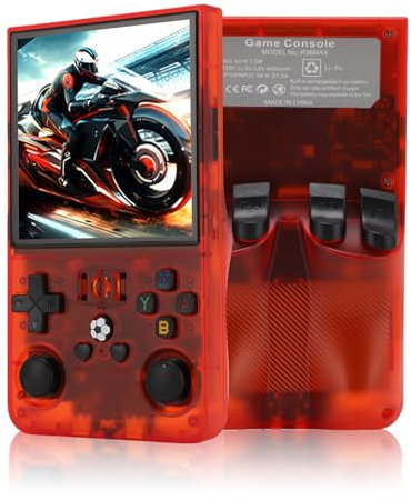 R36MAX - Consola de juegos de mano retro, pantalla IPS de 4 pulgadas, consola mini retro, 4000 mAh, reproductor de vídeo portátil de consola, consola de juegos mini retro con tarjeta de memoria, dos