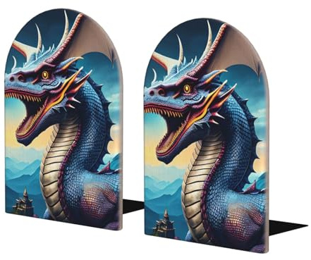 1 Paar Buchstützen Brüllender Drache Große Buchstützen Holzdekor Modernes dekoratives Buchzubehör Hält Bücher sicher an Buchstützen