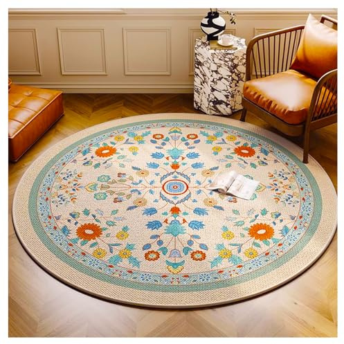 Ergocar Tapis Rond De Style Bomisien Tapis Rétro Ultra Fin, Doux, Antidérapant, Lavable - Convient pour Chambre à Coucher, Entrée, Salle à Manger, Dortoir Familial
