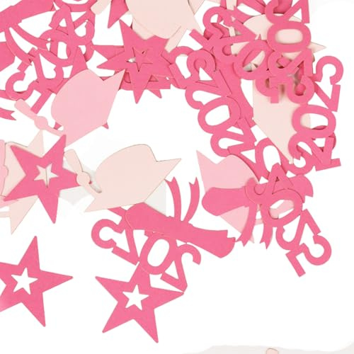Graduation Deko Konfetti 200 Stück 2025 Abschluss Konfetti Tischdeko Rosa Abschluss Hut Streudeko Stern Deko Confetti für Abschluss Party Bestandene Prüfung Deko