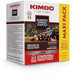 Kimbo, Barista Espresso Napoli, 60 Capsule Caffè in Alluminio Compatibili Nespresso®* Original®*, Miscela Corposa, Intensità 10/13, Tostatura Medio-Scura, 2 Pack da 30 Capsule