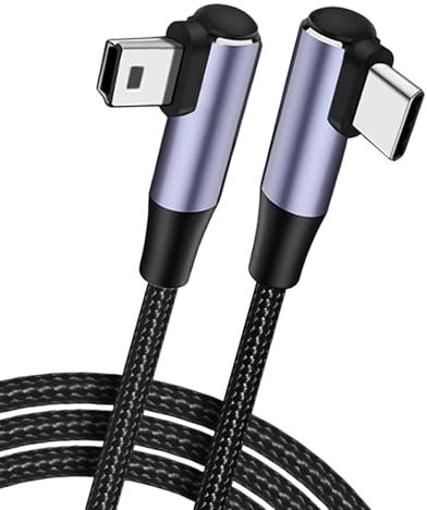 MISYNLON Cavo da USB C a mini USB, ad angolo retto da Mini-B a 5 pin a tipo C, cavo adattatore OTG intrecciato resistente, per fotocamera digitale, Hero 3+, GPS, lettore MP3, 1 m