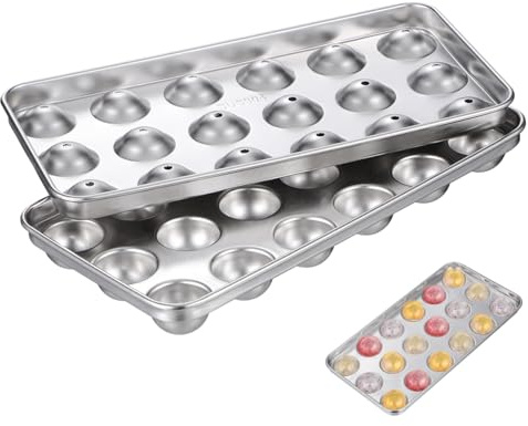 Cabilock Stainless Steel Ice Cube Trays with Lid, Round Ice Cube Mold for Parties, Drinks, Cocktails, 18Compartments, Dishwasher Safe