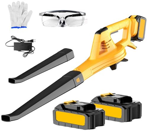 Kabelloser Laubbläser, 21 V, kabellos, mit Akku und Ladegerät, 18000 U/min, 5 Geschwindigkeiten, für den Garten, den Eingang des Hauses, Schneefräse, Laubbläser (2 Batterien)