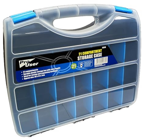 Tool Storage Box Organiser with 21 Compartments – Durable Plastic Hardware Storage Case with Removable Dividers, Clear Lid & Carry Handle – Small Parts Screw Box DIY Tackle Organiser 38cm x 31cm x 7cm