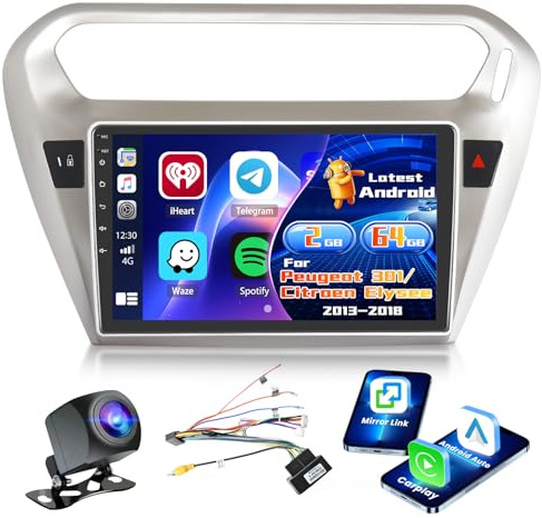 Inefala Radio für Peugeot 301/Citroen Elysee 2013-2018 Android 15 2+64G mit Wireless CarPlay Android Auto, 9 Zoll Bildschirm mit EQ 26UI FM RDS GPS Bluetooth WiFi SWC AHD Rückfahrkamera