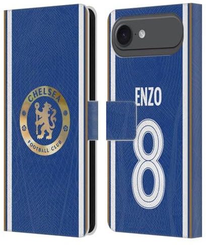 Head Case Designs Offizielle Chelsea Football Club Enzo Fernández 2023/24 Spieler Home Kit Leder-Wallet-Hülle Kompatibel mit Apple iPhone 17 Air
