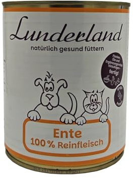 Lunderland Reinfleisch Ente 800g Dose Nassfutter für Hunde und Katzen | Einzelfuttermittel, 100% Entenfleisch, Dosenfutter