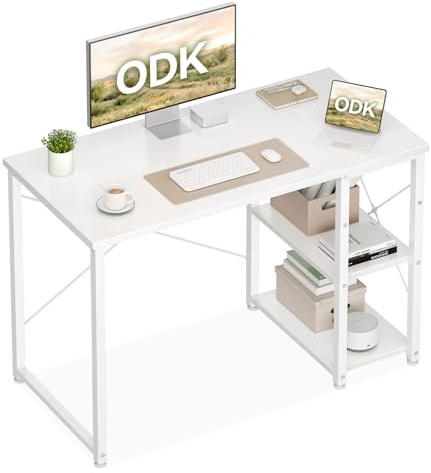 ODK Kleiner Tisch mit Regal, 100×48 cm, Weiß | Schreibtisch Klein, Reversibel, Platzsparend, einfache Montage, für Kleine Räume, Schlafzimmer & Arbeitszimmer