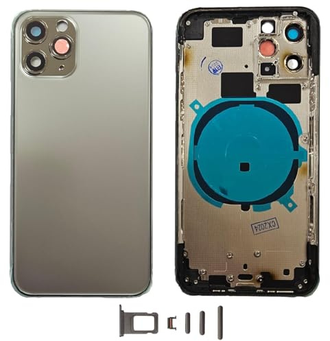 DHLK® Glass Rear Housing Frame compatibile with iPhone 11 Pro NO LOGO, NO PRE-INSTALLED COMPONENTS/Rear Shell, battery sitcker,frame, side buttons (black)