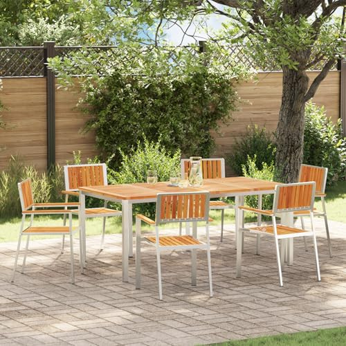 IBUQDDV 6 Stapelbare Gartenstühle aus Massivholz Akazie mit Stahlrahmen, Wetterfeste und Stabile Stapelstühle für Terrasse Balkon Garten, Modernes Design, Einfache Montage