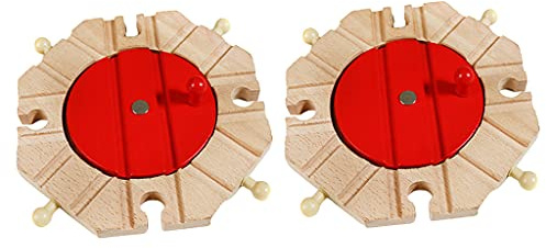 Wooden Train Track Accessories Set - 2x Bridge & Turntable - Compatible with Most Railway Brands