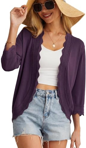 GRECERELLE Cardigan leggero da donna, a maniche lunghe, con scollo a V, vintage, classico, Grigio scuro con incisione viola, XL