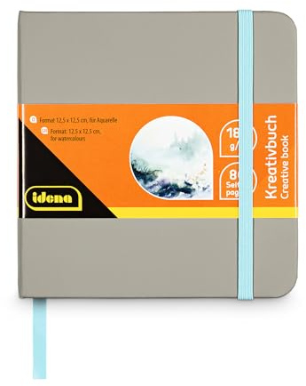 Idena 60074 - Aquarellpapier im quadratischen Format 12,5 x 12,5 cm, Malbuch für Wasserfarben mit 80 blanko Seiten 180 g/m², für Künstler, Studenten & Malbegeisterte
