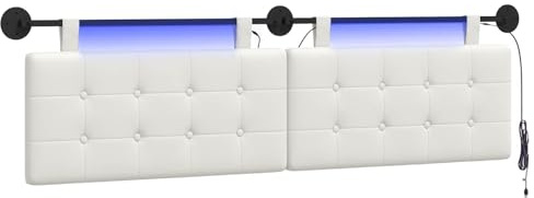 vidaXL Hängendes Kopfteil Mit LED Licht Weiß Kunstleder, Elegantes, modernes Kopfteil, stylische Wandmontage, Flexibles Design, platzsparend, gemütliche Rückenlehne
