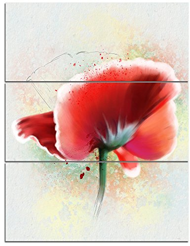 Design Art PT13777-28-36-3P Leinwandbild, Motiv Mohnblumen, Wasserfarben, Rot, 28'' H x 36'' W x 1'' D 3P