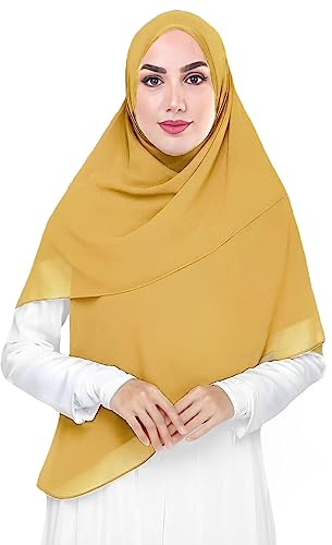 Lina & Lily Premium Chiffon Damen Muslim Hijab Kopftuch Schal Quadrat 145 x 145cm (Senfgelb)