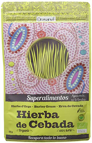 DRASANVI SUPERALIMENTO HIERBA DE CEBADA CERTIFICADO BIO - Aporte de Minerales + Calcio + Hierro + Vitaminas A, C, B1 + Clorofila - VEGANO - SIN GLUTEN - 125g