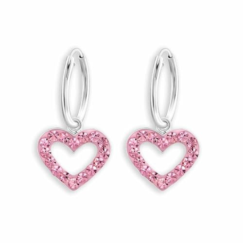 Monkimau 925 Sterling Silber Herz Creolen mit Kristallanhänger | Elegante Ohrringe für Damen Mädchen | Ohrringe Schmuck Geschenkidee Valentinstag