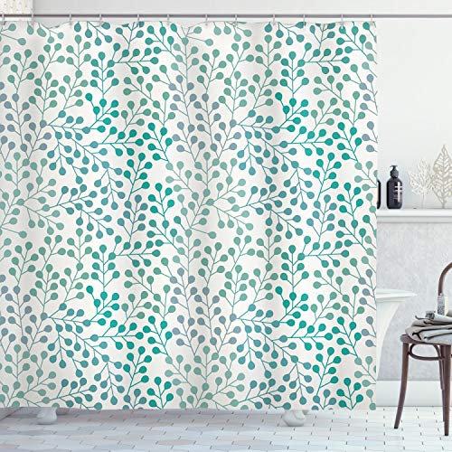 ABAKUHAUS Romantisch Duschvorhang, Old Fashion Minimalist, Stoffliches Gewebe Badezimmerdekorationsset mit Haken, 175 x 220 cm, Teal Slate Blau