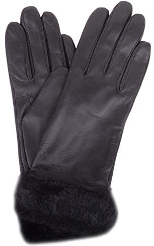 SNUGRUGS Womens Super Soft Stylish Leather Winter Glove/Gloves with Faux Fur Trim