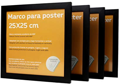 Nacnic 4-er Set Starke Quadratische Fotorahmen zum Schutz und Anzeige von Fotos, Diplome, Plakate, Poster, Kunstdrücke. in verschiedenen Größen und Farben. Schwarz, Größe 25x25 cm